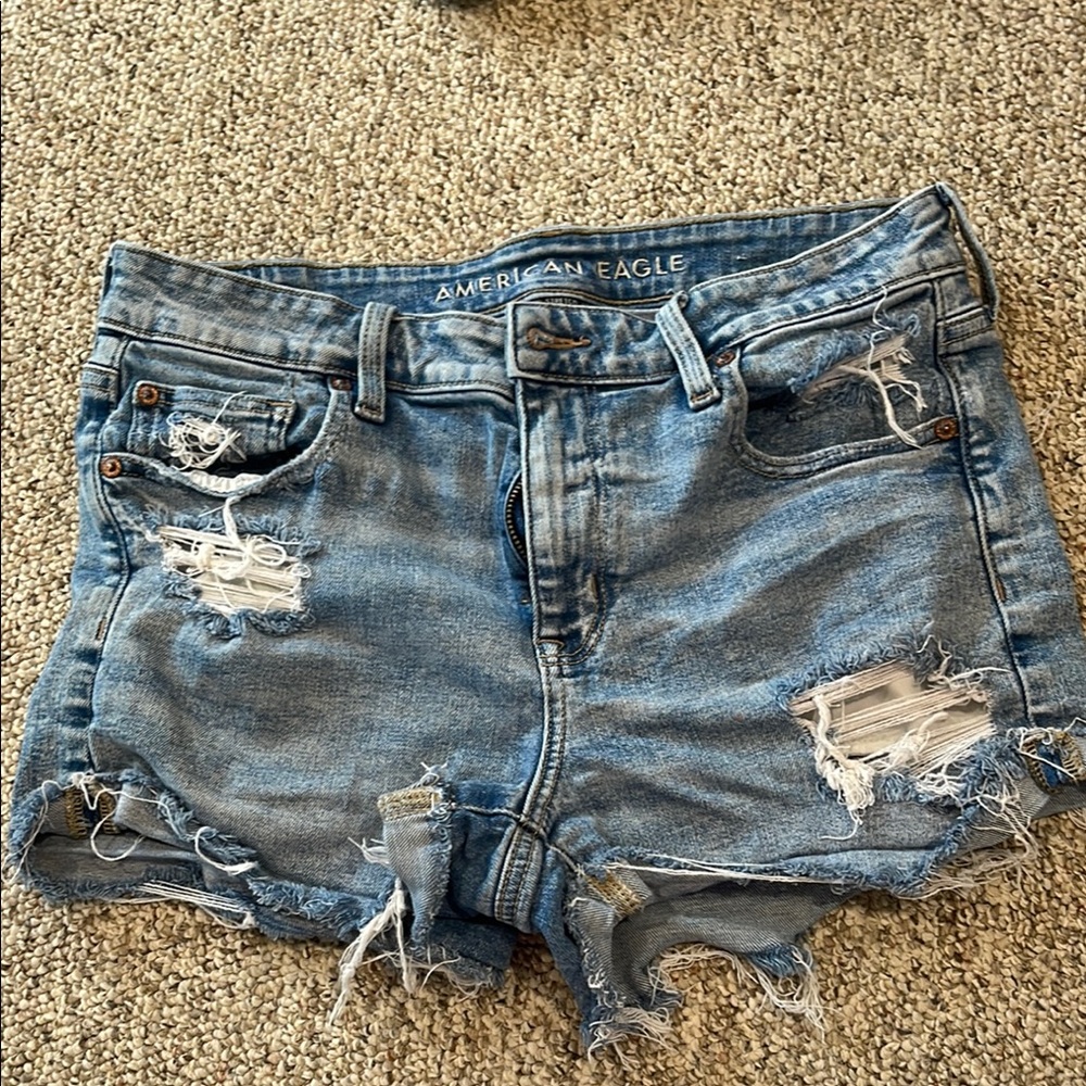 American Eagle Outfitters Blue Distressed Denim Shorts